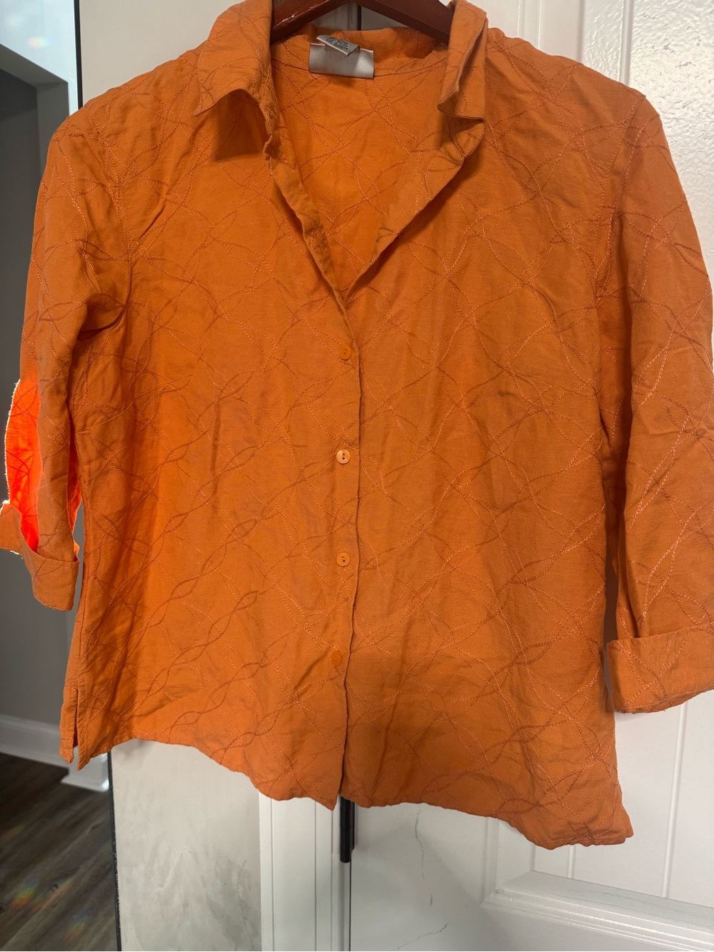 Women's Orange Button-Front Collared Top